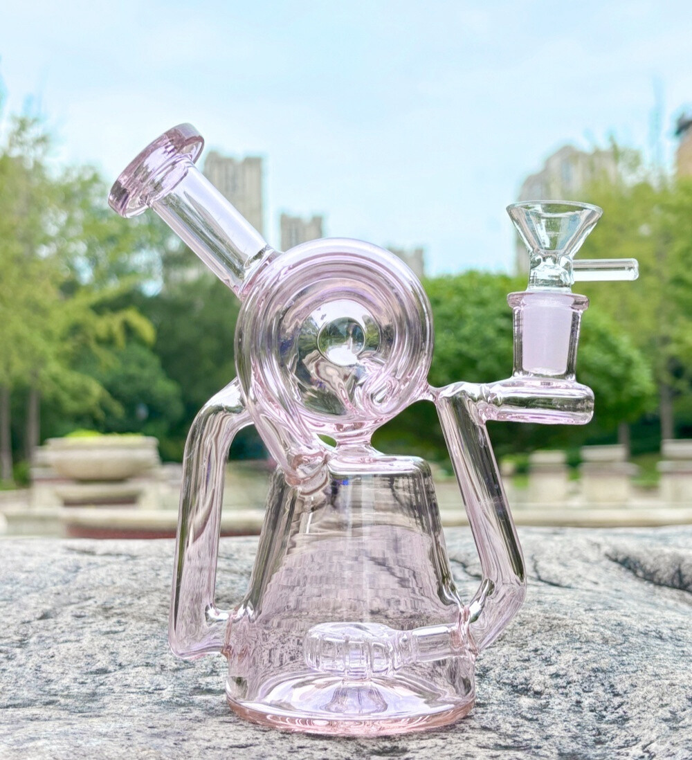 NEW 6.9&Prime; Recycler Glass Bong Pyrex Smoking Water Pipe Bubbler W/14mm Bowl Pink