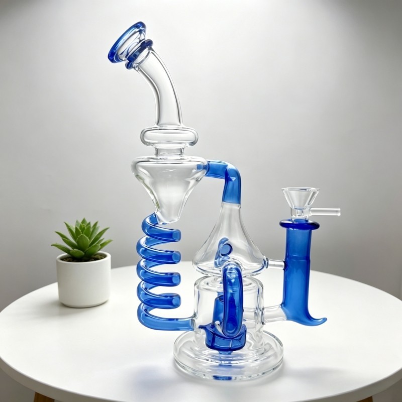 9&Prime; Glass Recycler Bong Tornado Perc Water Pipe 14mm Bowl Hookah Bubbler US Stock
