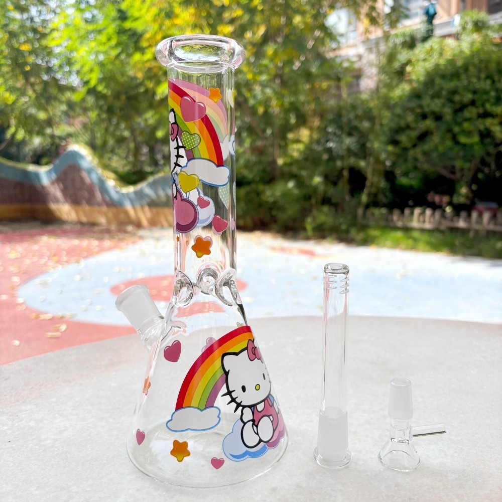 Kawaii 10 » Kitty Rainbow Sticker Glass Bong Beaker Water Pipe Smoking Hookah