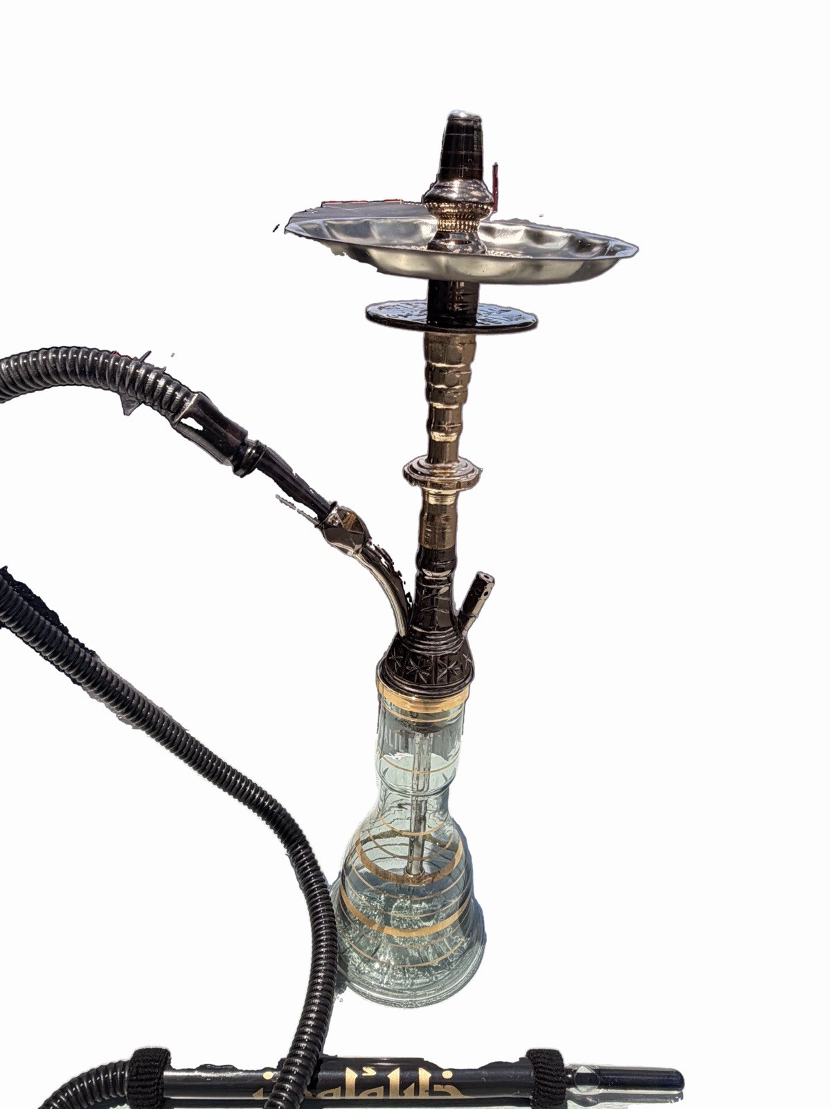 Khalil Mamoon Hookah Gunmetal Black Silver Tray Egyptian Handmade New