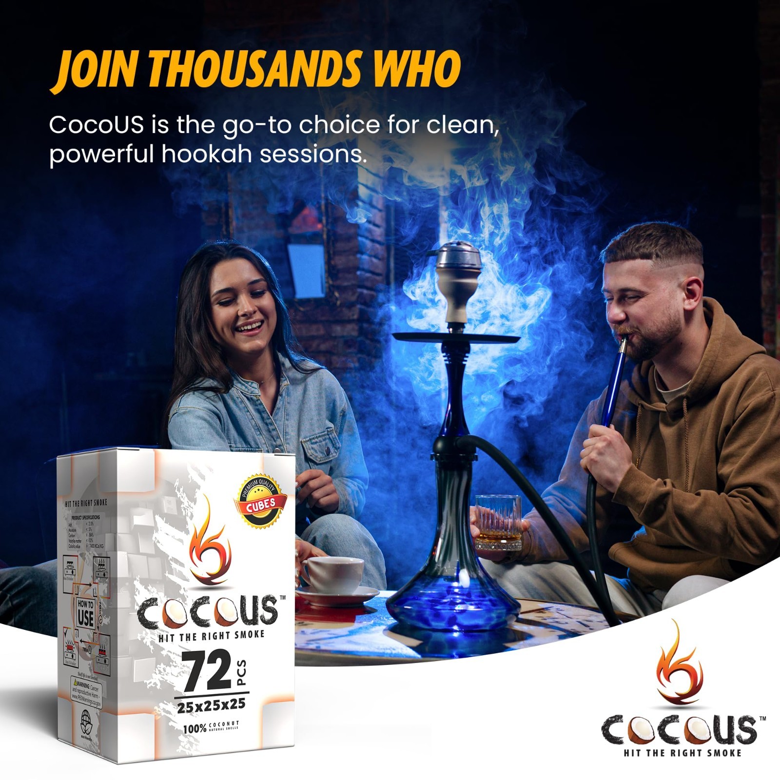 Natural Coconut Charcoal Hookah Coals – 1KG (72 Pieces) 25mm Briquettes for Shis