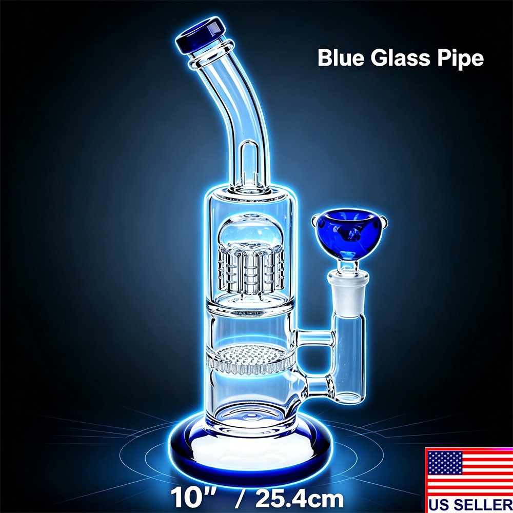 10 inch Blue Heavy Glass Bong Shisha Percolate Hookah Water Pipe w/ 14mm Bowl