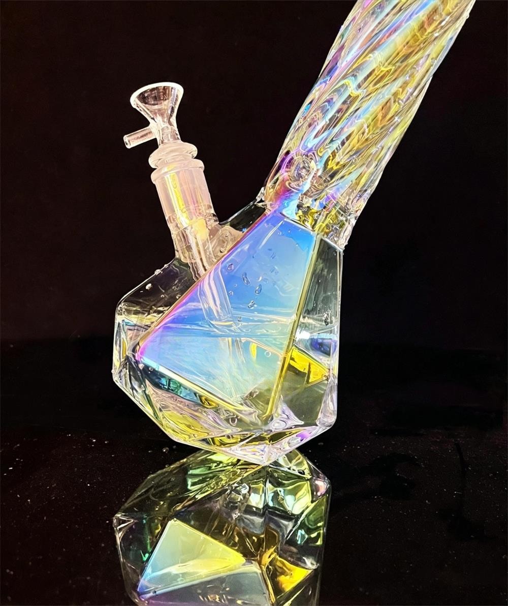 15 inch Iridescent Glass Bong Percolator Water Pipe Thick Smoking Hookah Beaker
