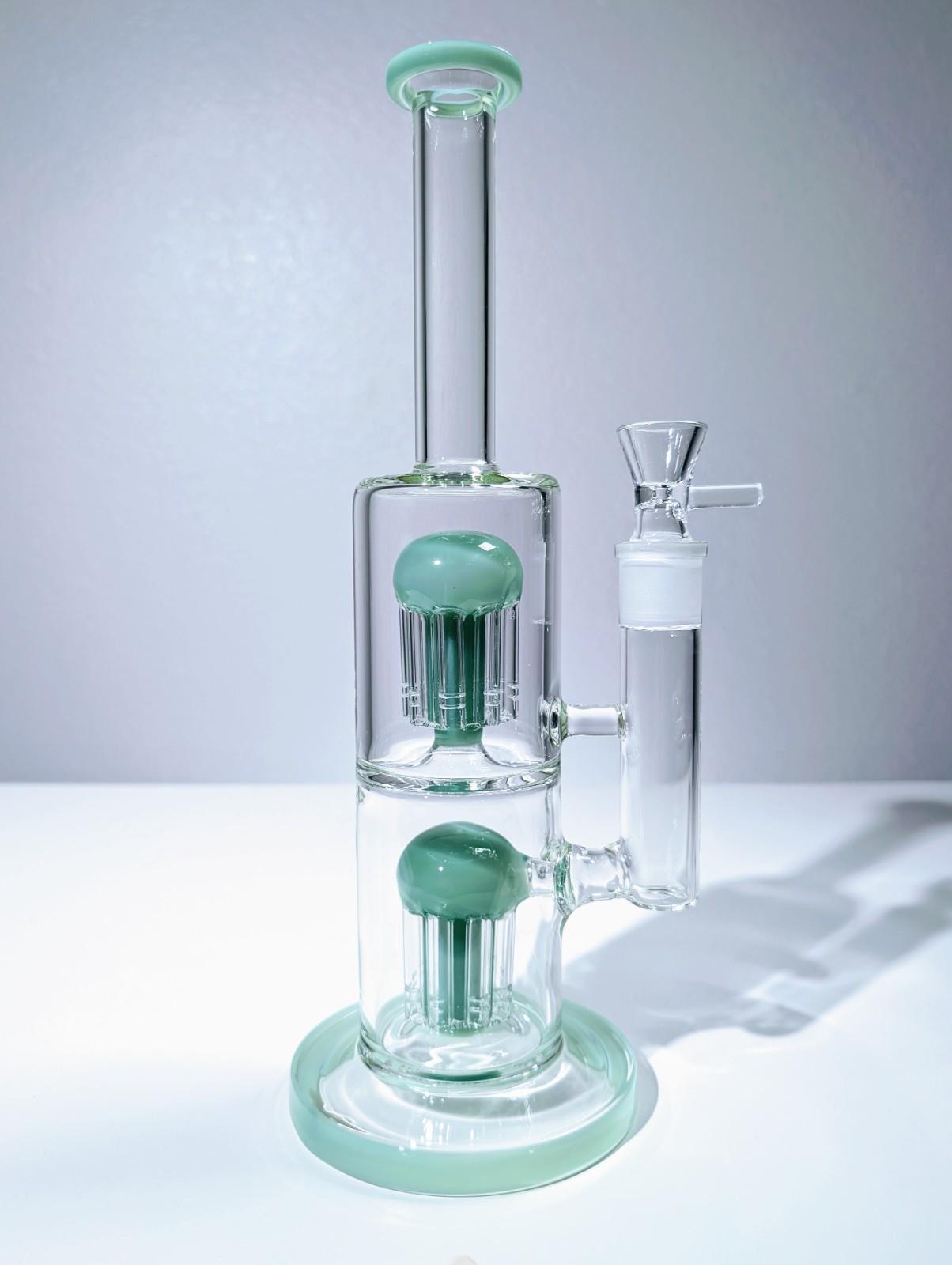 13&Prime; Green Double Tree Perc 18mm Straight Tube Premium Quality Water Pipe Bong