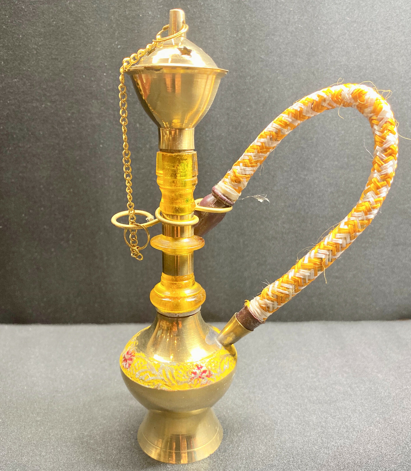 6‘’ Miniature Single Hose Hookah decorative brass incense burner vintage yellow