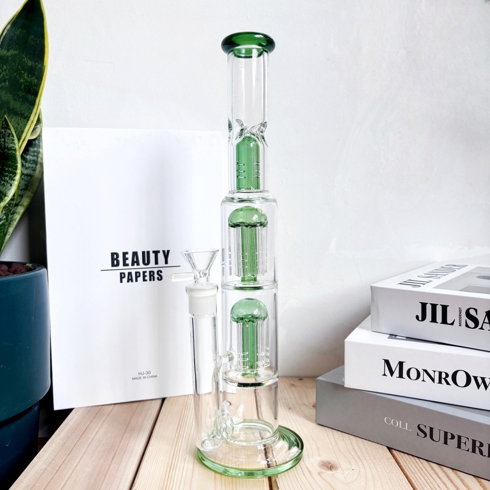 Big 12inch Green Glass Bong Two Jellyfishs Perc Smoke Water Pipe Bubbler Hookah