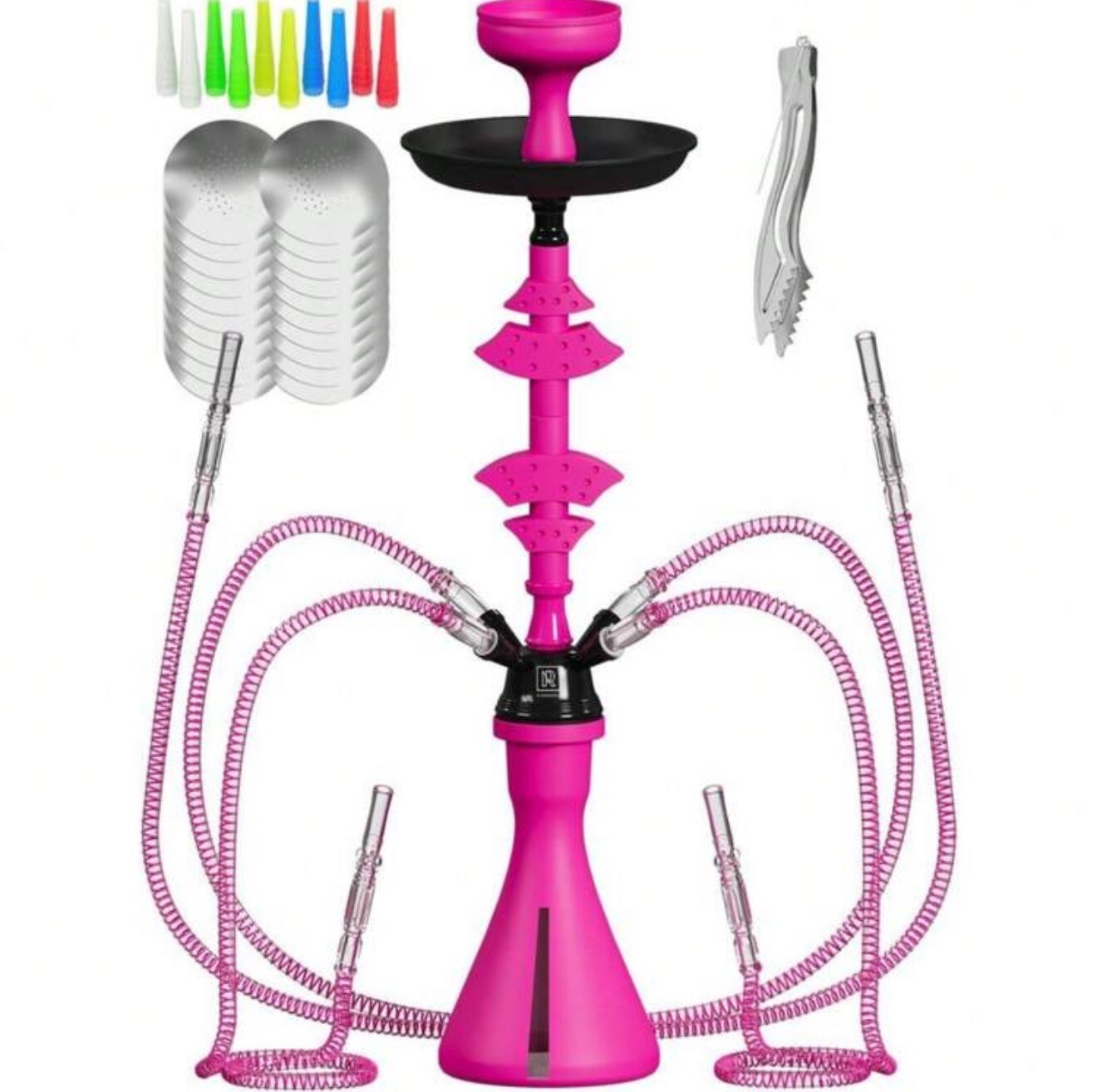 Hookah Set With Everything 4 Hose 50x Foil Big Silicone Bowl Pink Hookah Set