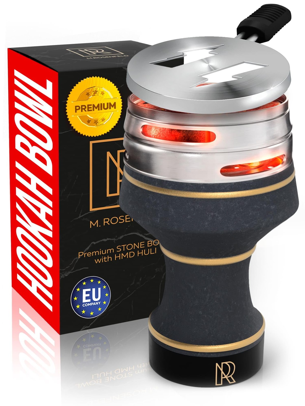 Hookah Bowl Set Premium Stone Black 1 Count with HMD (Pack of 1), Bronze