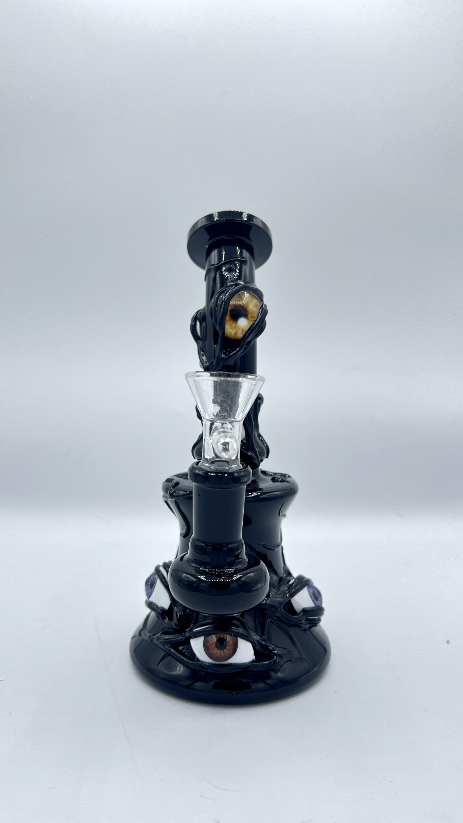 7&Prime; Thick Black Glass Evil Eye Monster Bong Bubbler Silicone Hand Pipe Colorful