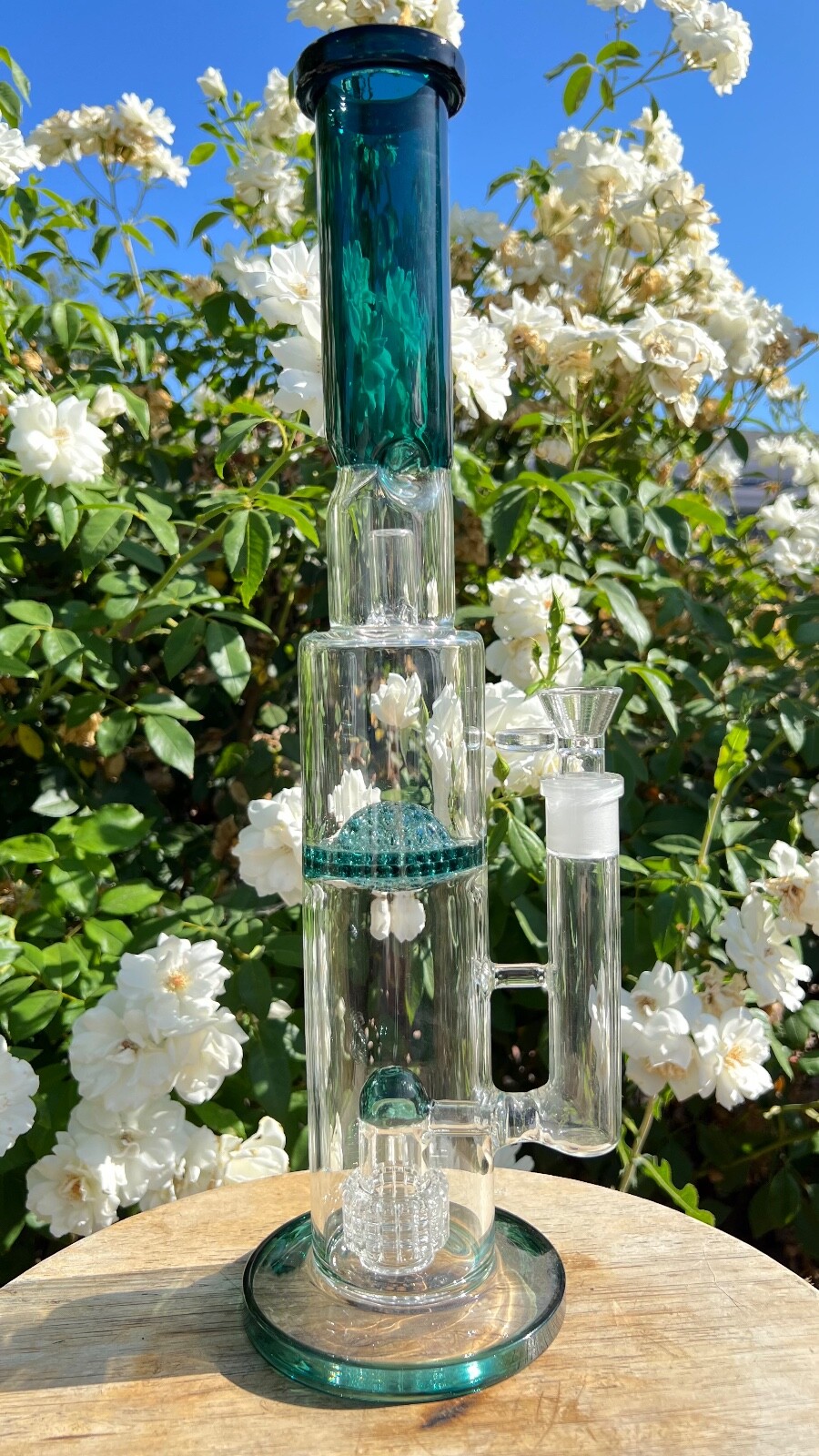 16&Prime; Thick Glass Teal Bong Beaker Bubbler Tobacco Water Glass Hand Pipe Hookah