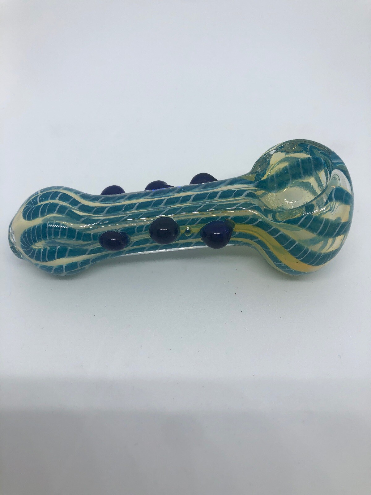 USA TOBACCO SMOKING HEAVY HAND PIPE BLOWN 3.25” GLASS INSIDE OUT BLUE ART SDK131