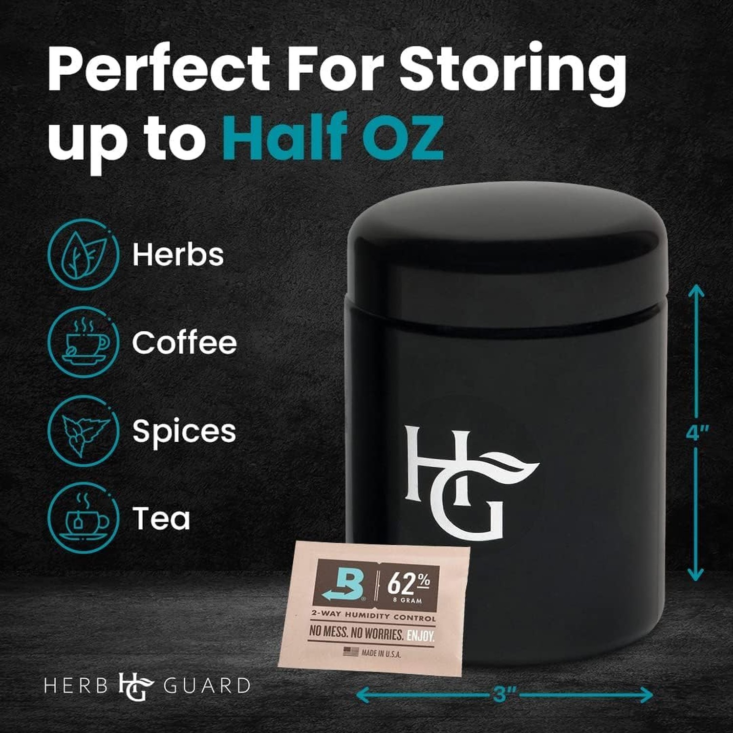 Herb Guard – Half Oz Airtight Jar and Smell Proof Containers (250 ml) Comes w…