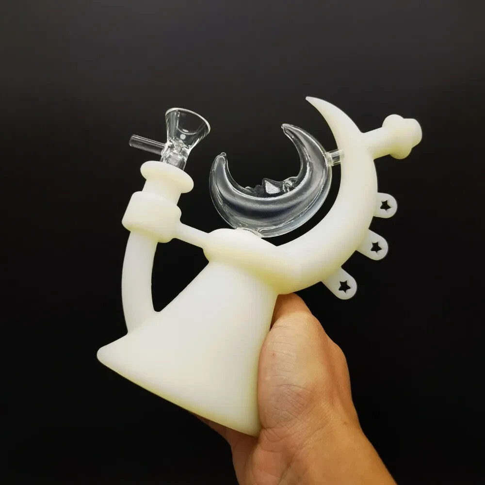 glow in the dark 7.4 inch Hookah Moon Teapot Water Pipe w/ Glass Bowl