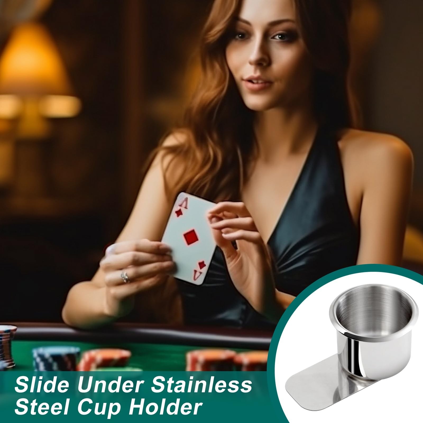 Leyndo 6 Pcs Jumbo Slide Under Stainless Steel Cup Holder Poker Table Slide i…