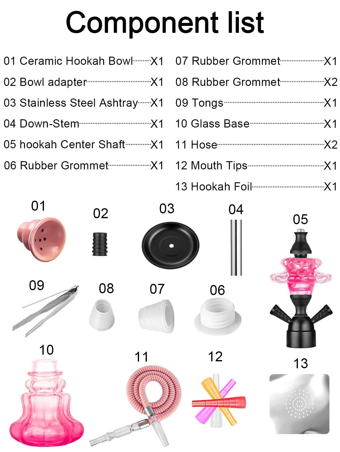 Complete 14&Prime; Hookah Set – Glass Vase, Leather Hose, Ceramic Bowl, Coal Tongs, Fo