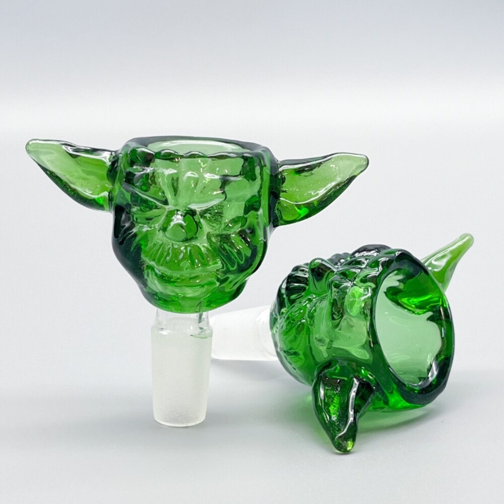 Green Yoda 14MM Male Bong Pipe Jiont Slide Thick Glass Smoking Tobacco Bowl