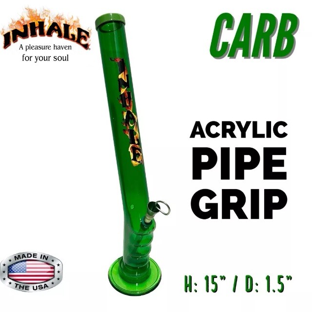 INHALE®️1.5×15&Prime; GRIP ACRYLIC HOOKAH WATER PIPE WITH A THUMB CARB & POKER US MADE