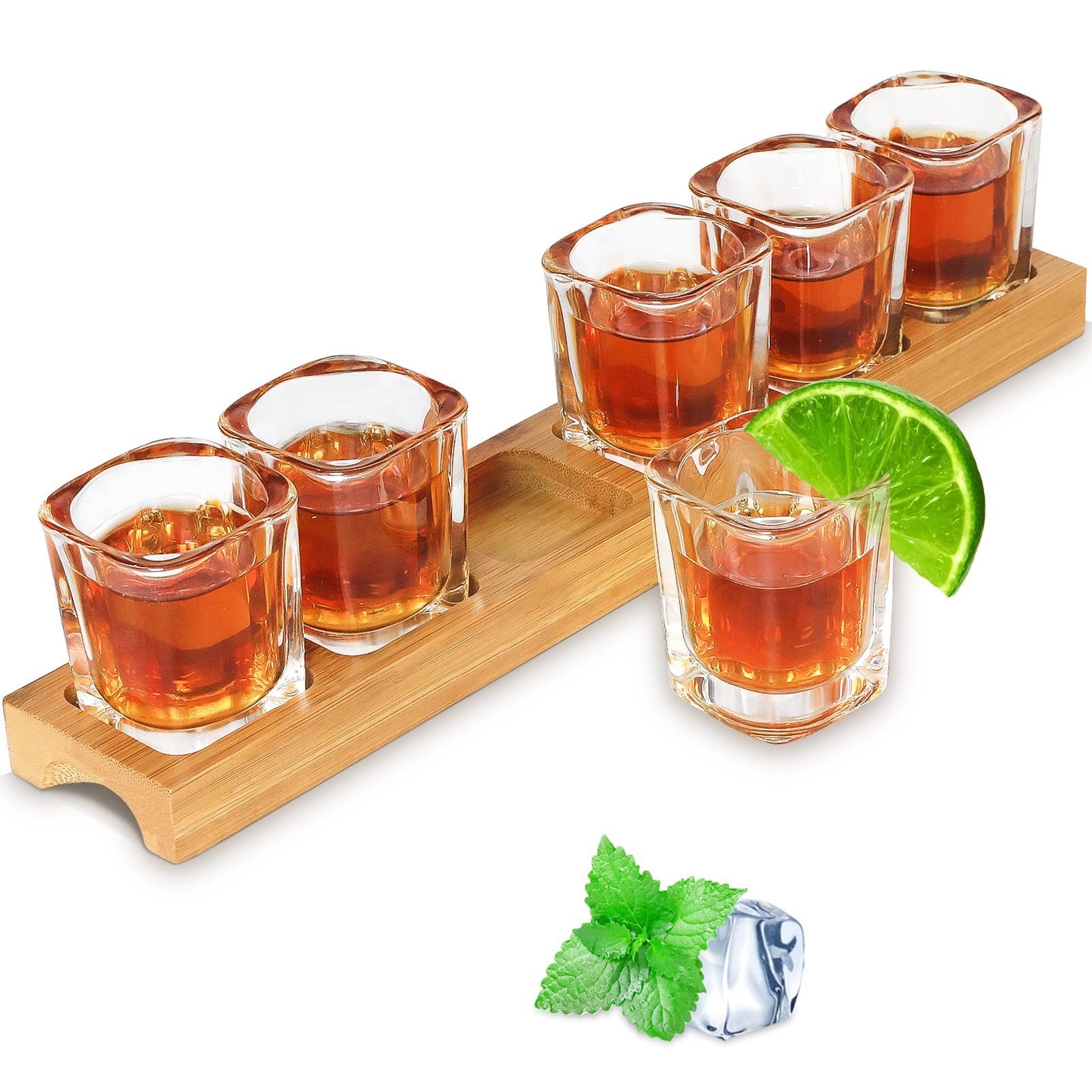 Shot Glass Set – 2oz/60ml Set of 6 Shot Glass Tray Holder Set Thick Base for …
