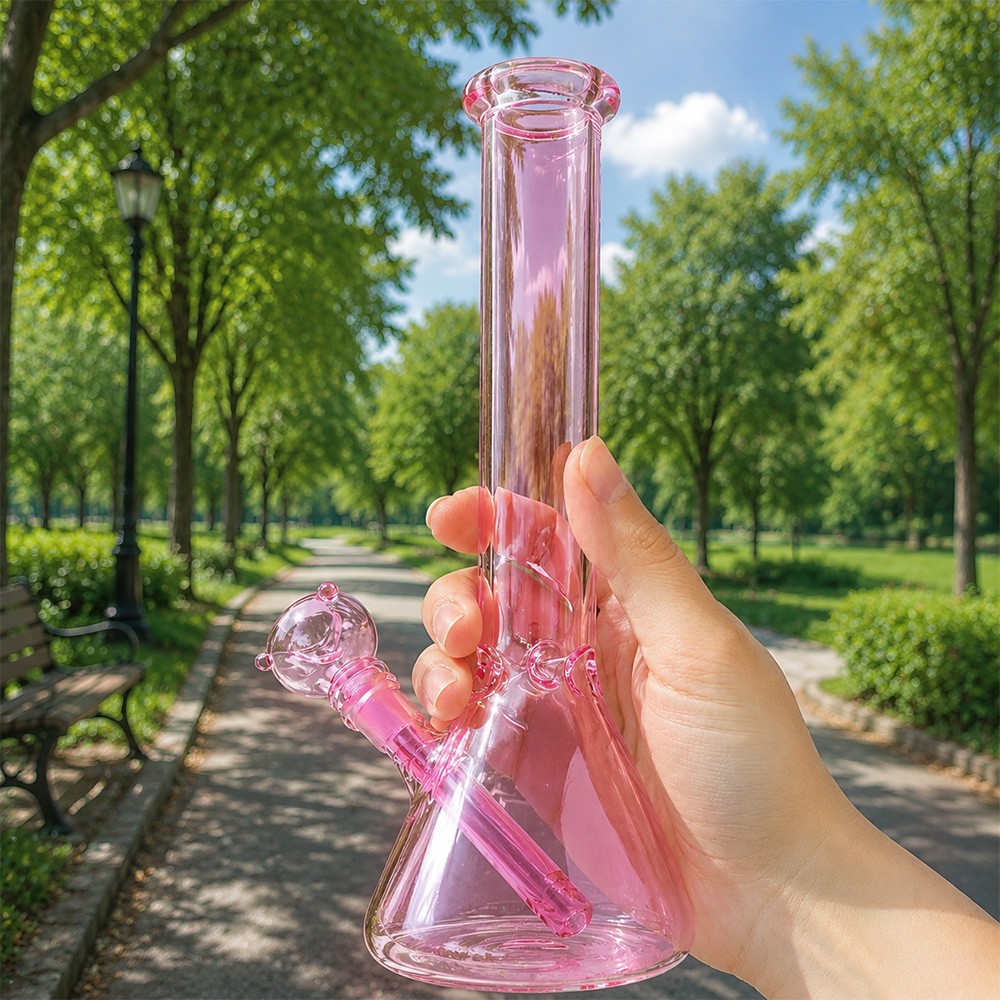 11&Prime; Pink Glass Bong Premium Quality Water Pipe Hookah Bong 14mm Bowl