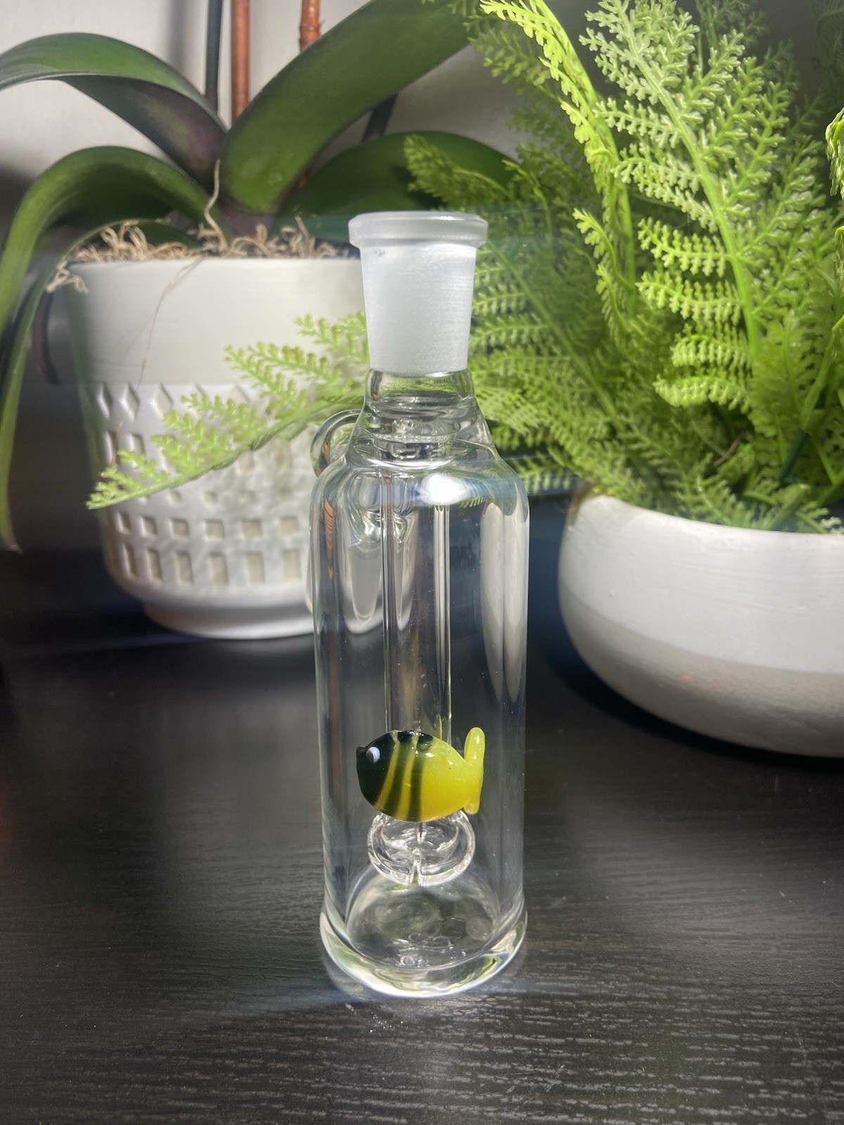 14mm Shower Head Glass Ash Catcher 45 degree (yellow Fish).Thick Glass.