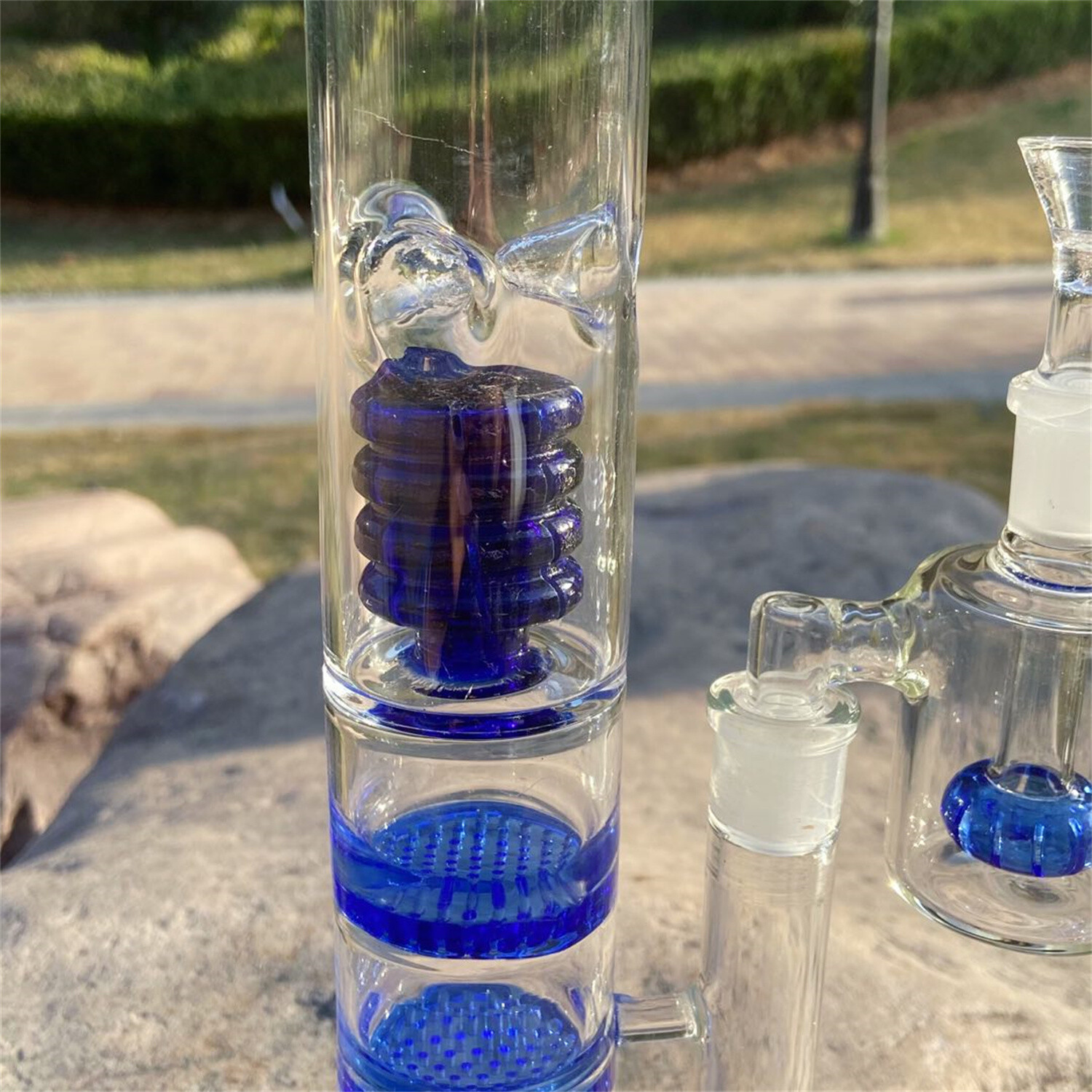 Blue 12.6 » Glass Honeycomb Filter Bong Smoking Hookah Water Pipe W/Ash Catcher