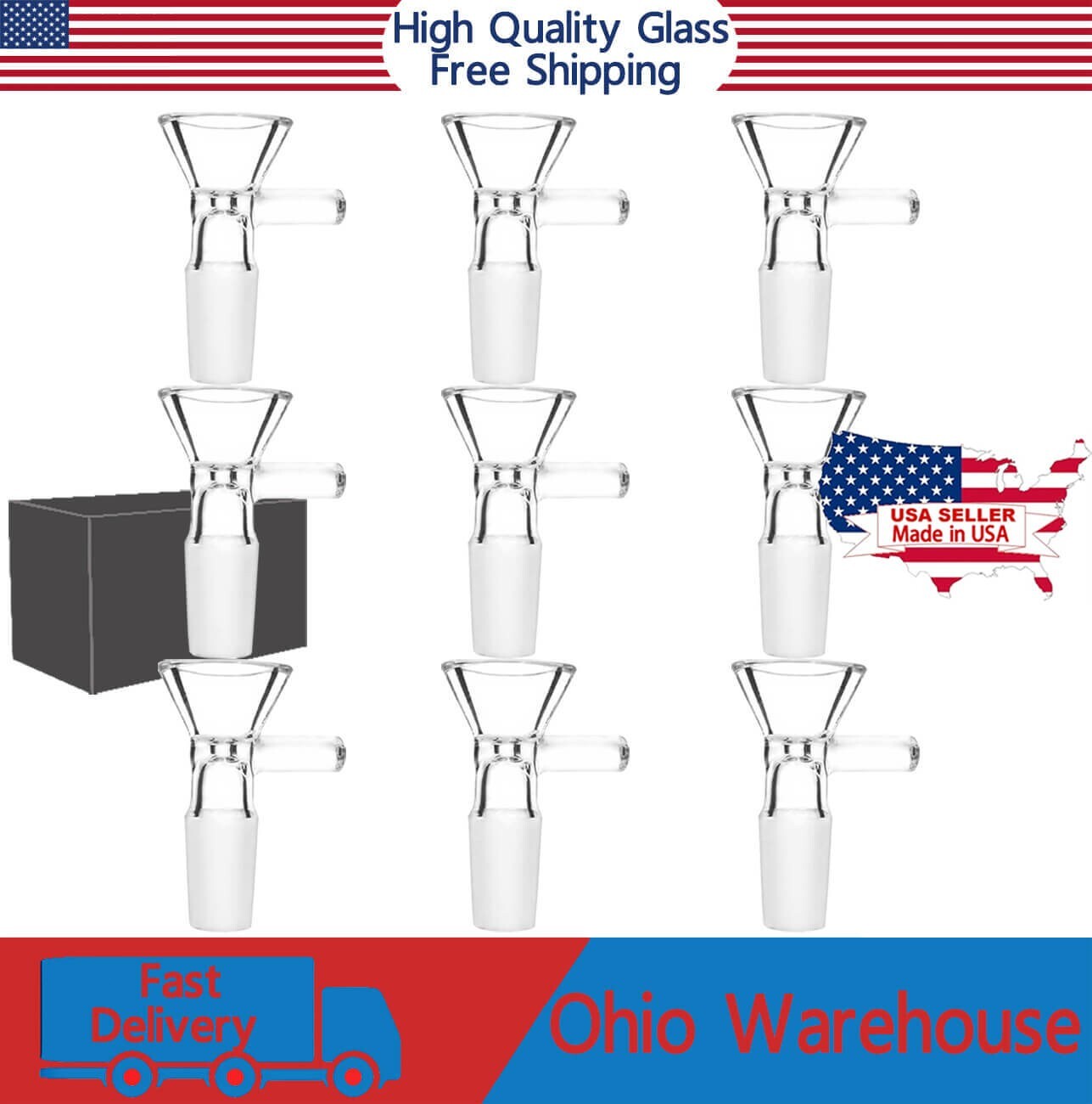 14MM Male Glass Bowl Replacement Head for Water Tobacco Pipe Bong, Set of 9.