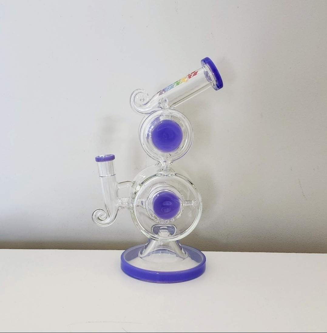 12 Inch Double Barrels Recycler Glass 14mm Hookah