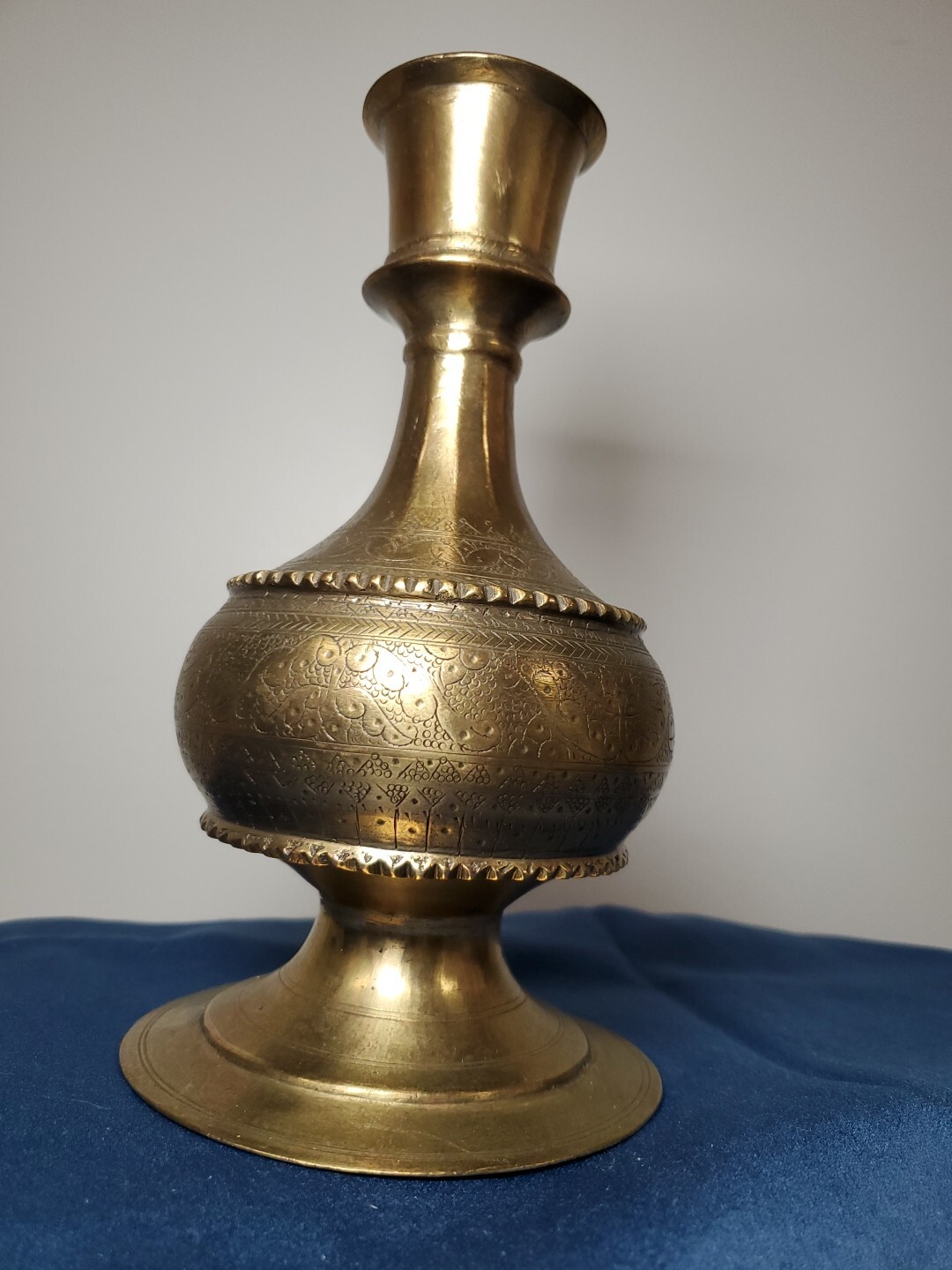 Antique Islamic Brass Hookah Base 18th Century Mughal Style Etched Carved Vase