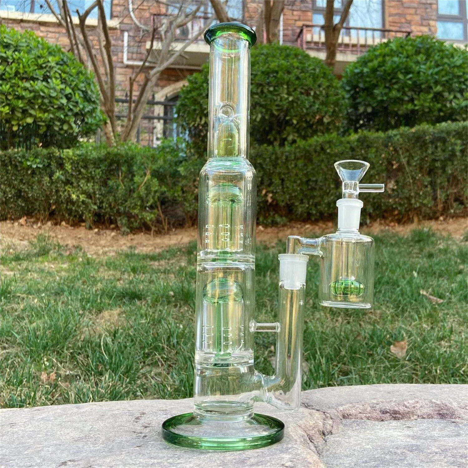 12&Prime; Green Glass Bong Hookah ARM-TREE PERC Water Pipe &14mm Ash Catcher USA Stock