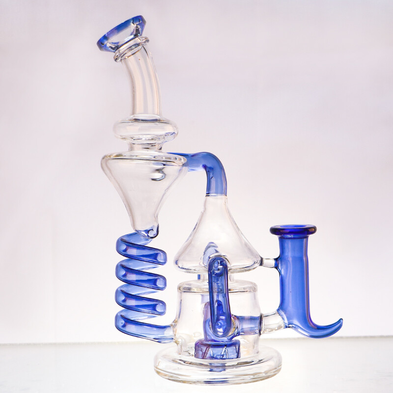 9&Prime; Glass Tornado Coil Recycler Water Bong Percolator Hookah Pipe w/Bowl USA Ship