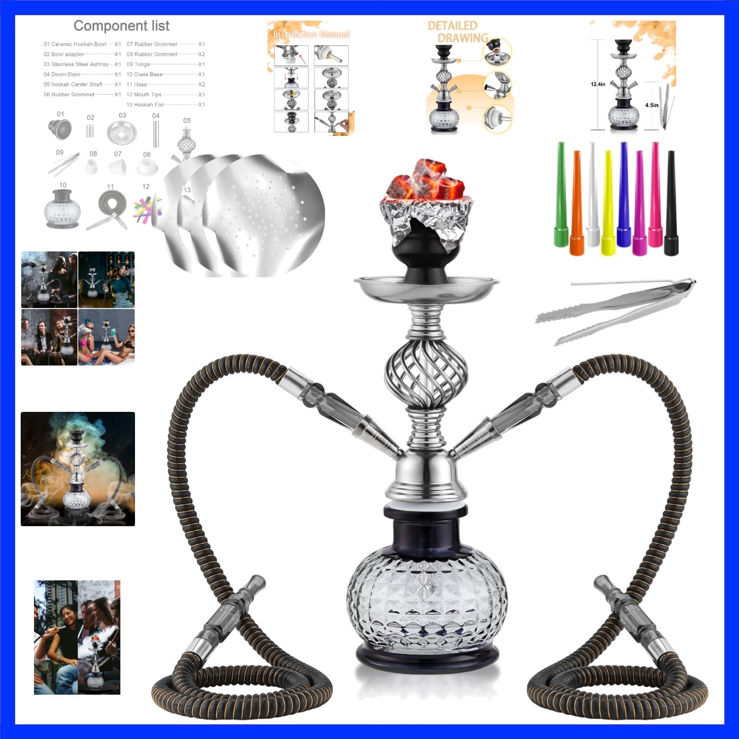 2 » Hookah Set 2 Hose Hookah Set With Everything – Modern Shisha Hookah Glass…