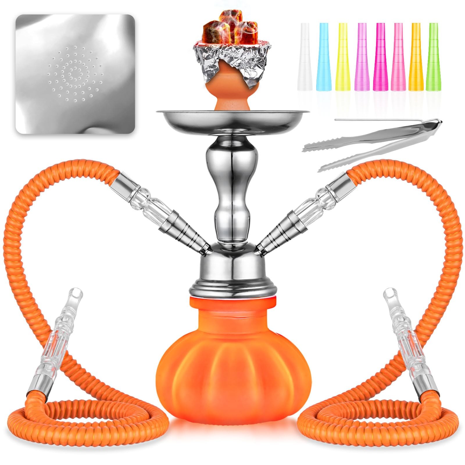 Juego de cachimba pequeña con mini jarrón de cristal con forma de calabaza.