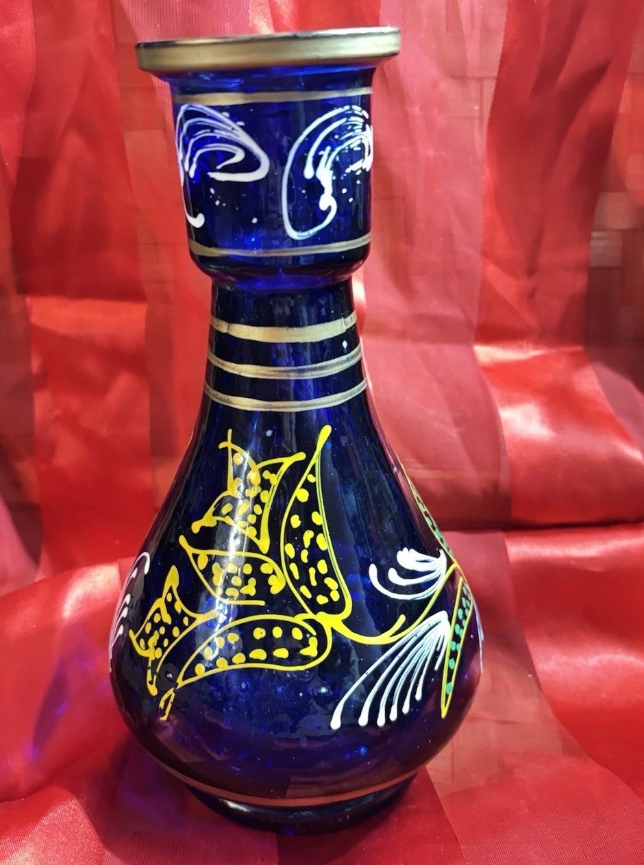 vintage cobalt blue glass hookah base, also suitable as a decorative vase