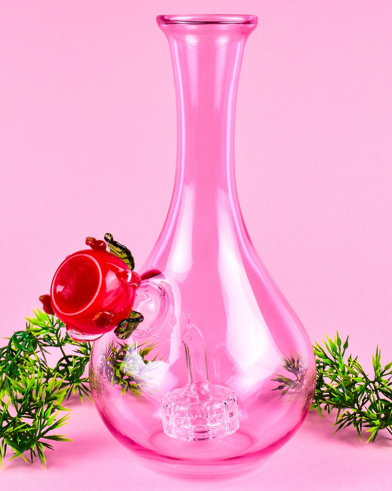 Cute Pink Bong Water Pipe Girly Vase Style Glass with Perc Aesthetic Hookah USA