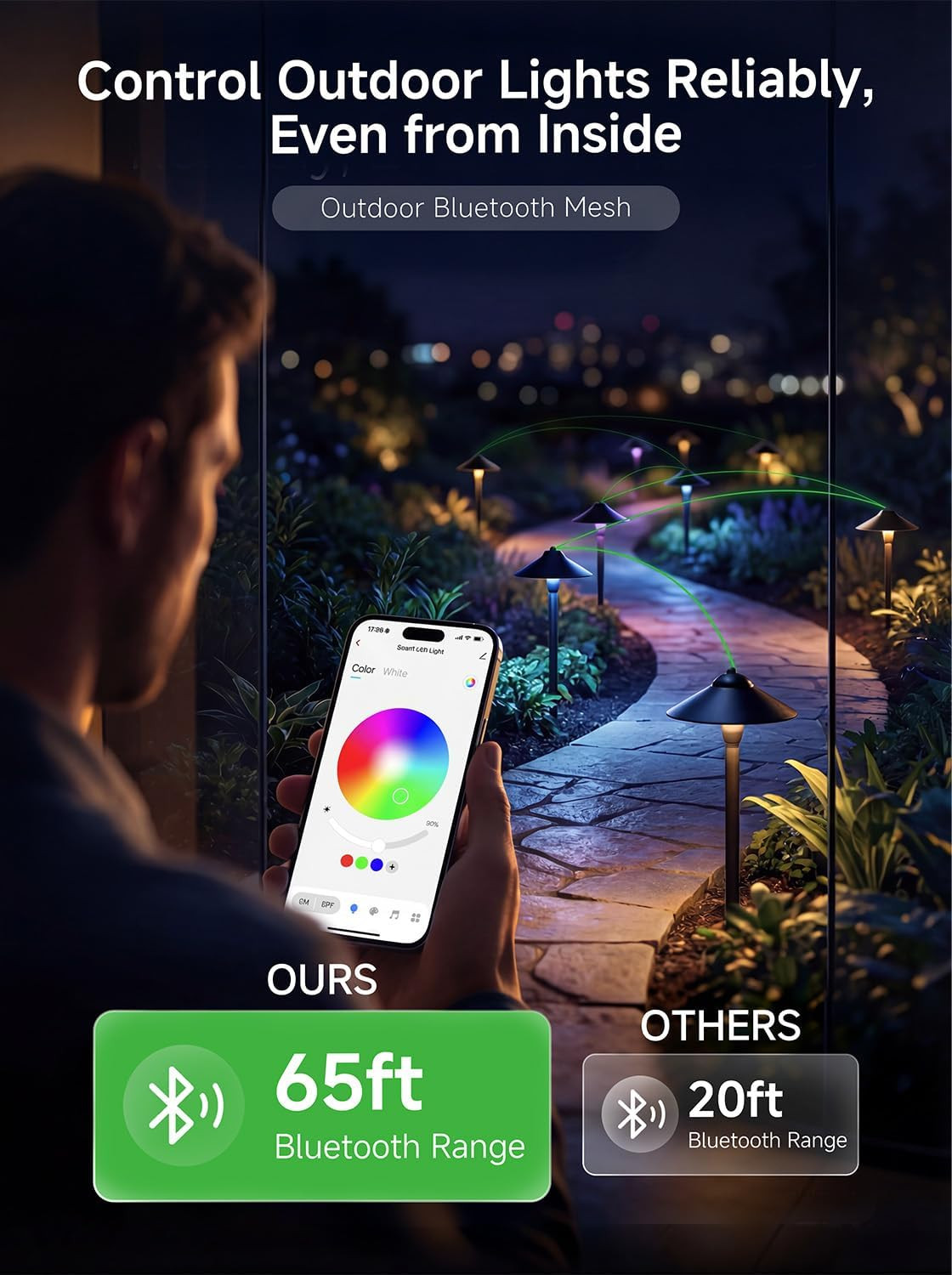 Smart Bluetooth Path Lights, Tunable 2700K-6500K, 6 Pack, Low Voltage