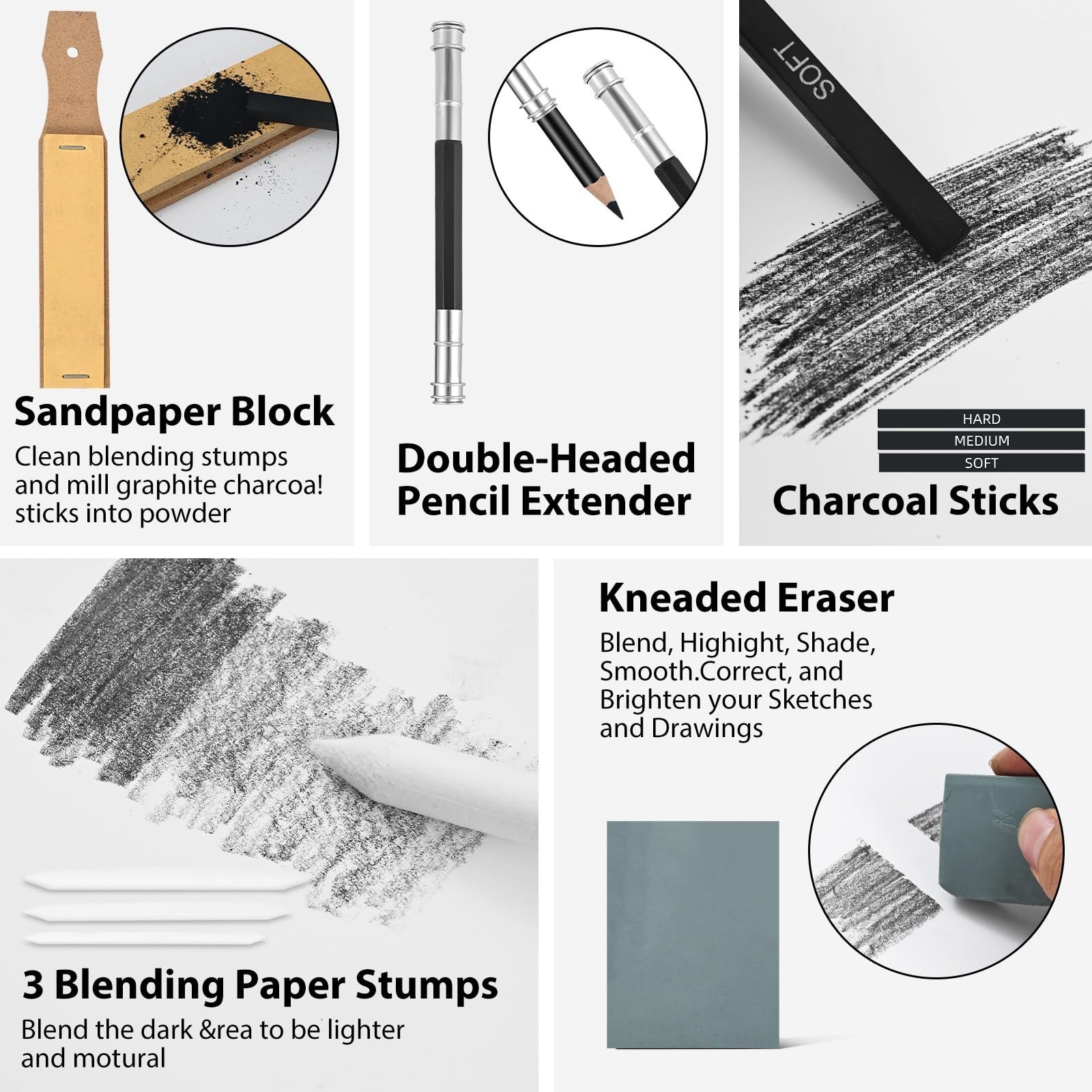 GETHPEN 34Pcs Sketch Drawing Kit, Graphite 14B-4H Charcoal Pencils Sticks | S…