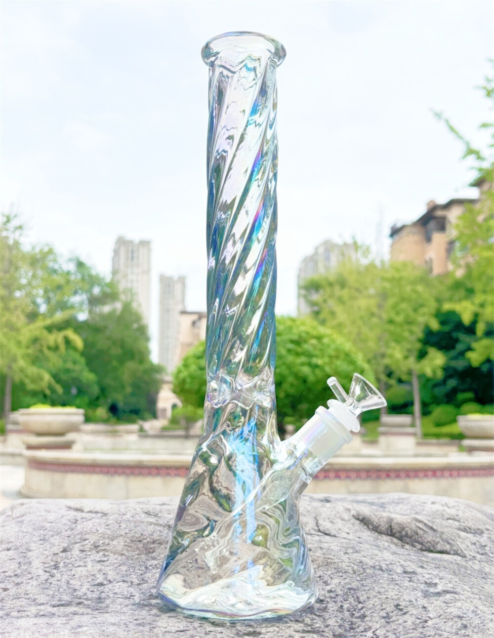 12 inch Heavy Iridescent Glass Bong Smoking Helix Hookah Water Pipe W/14mm Bowl