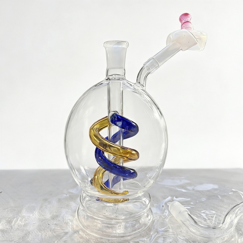 4.5&Prime; Premium Glass Water Pipe with Dual Spiral Percolator Blue Gold Orb Bong