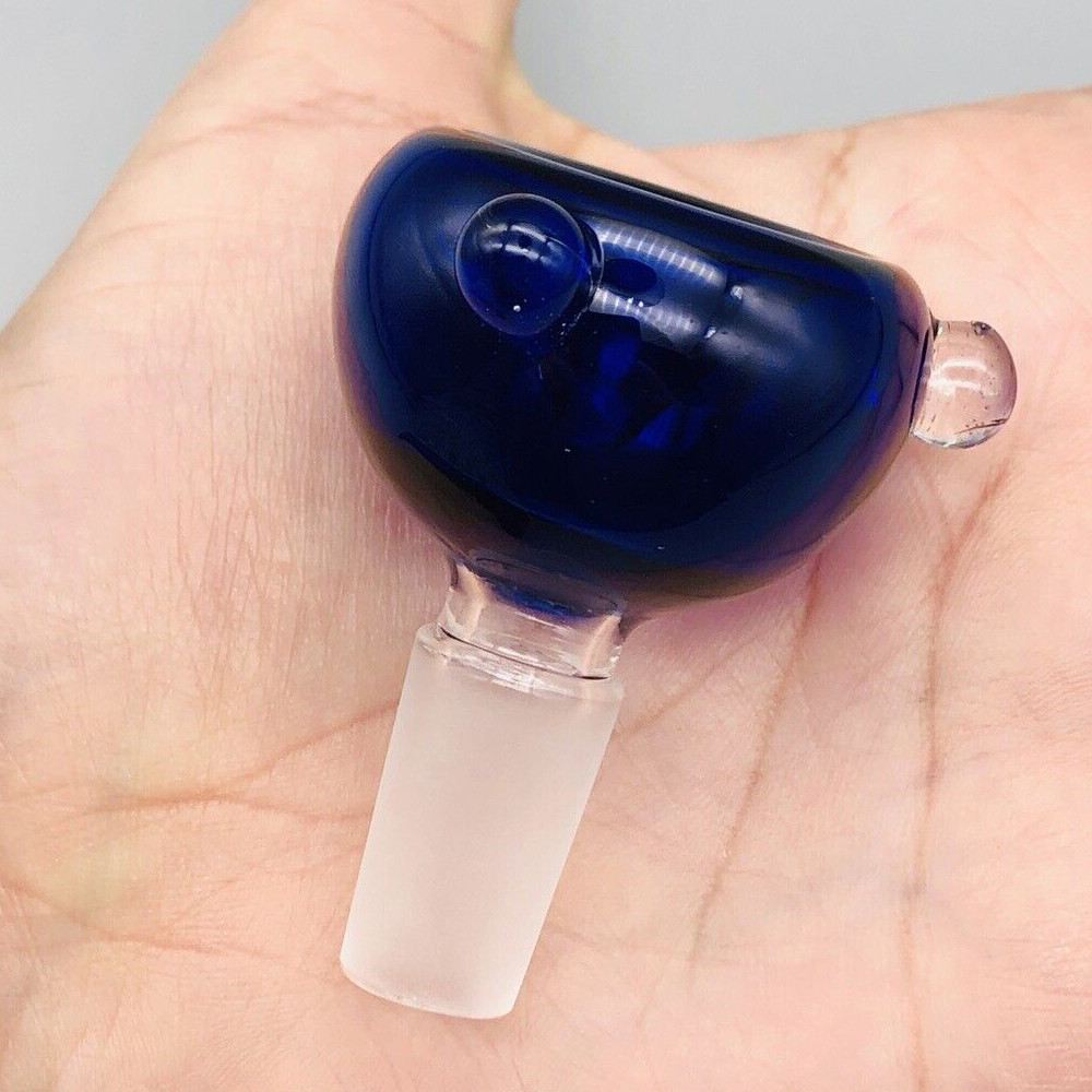 Blue 2pcs 14mm Male Glass Tobacco Bowl Slide Round Heavy For Bong Smoking Pipe