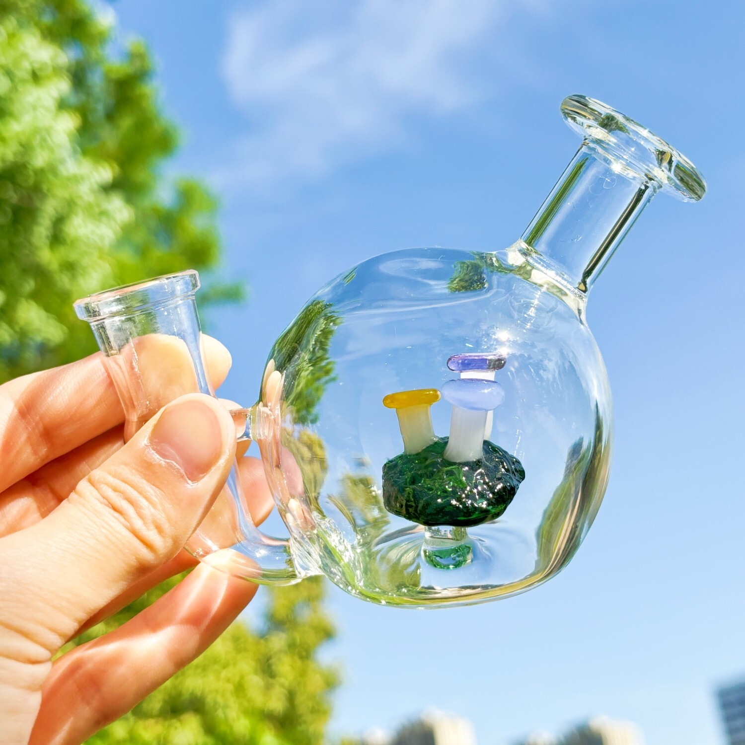 Mini Ball Mushroom Clear Glass Bong Pyrex Water Pipe Bubbler Hookahs W/Bowl