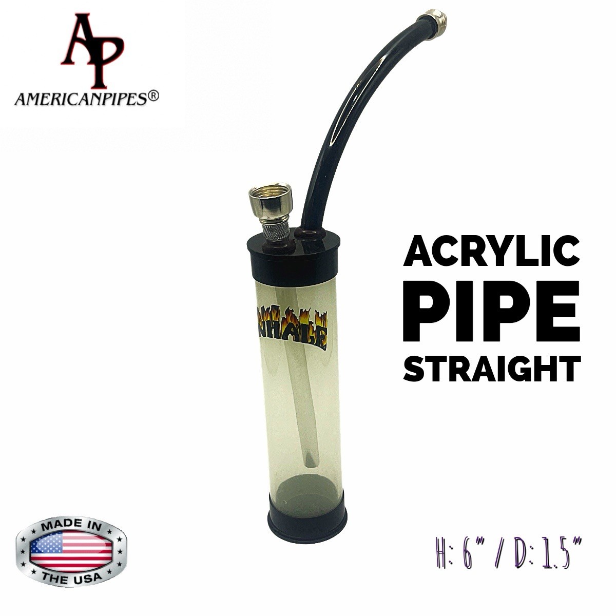 INHALE®️ 1.5X6&Prime; STRAIGHT ACRYLIC HOOKAH WATER PIPE WITH A CARB MADE IN USA