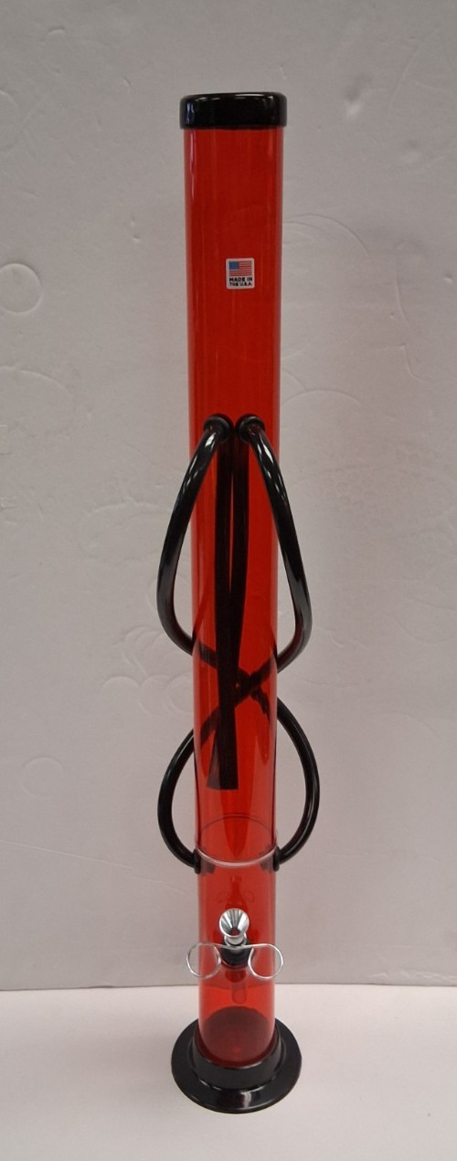 24&Prime; ACRYLIC PLASTIC STRAIGHT DOUBLE CHAMBER WATER PIPE BONG PULL BOWL RED 2&Prime;M