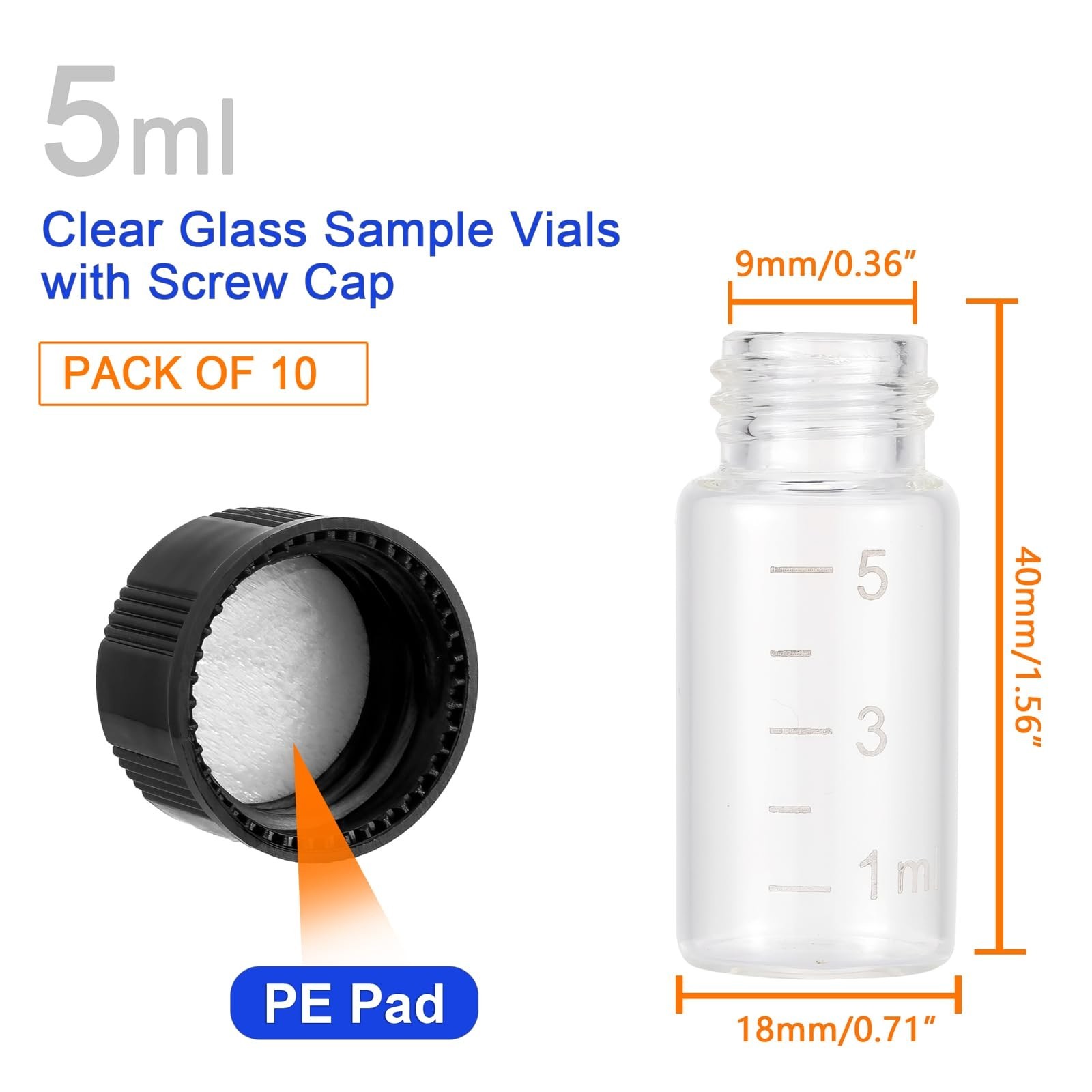 Kesell 50 Pack Clear Glass Vials with Black Screw Caps, 5ml Portable Bottles …