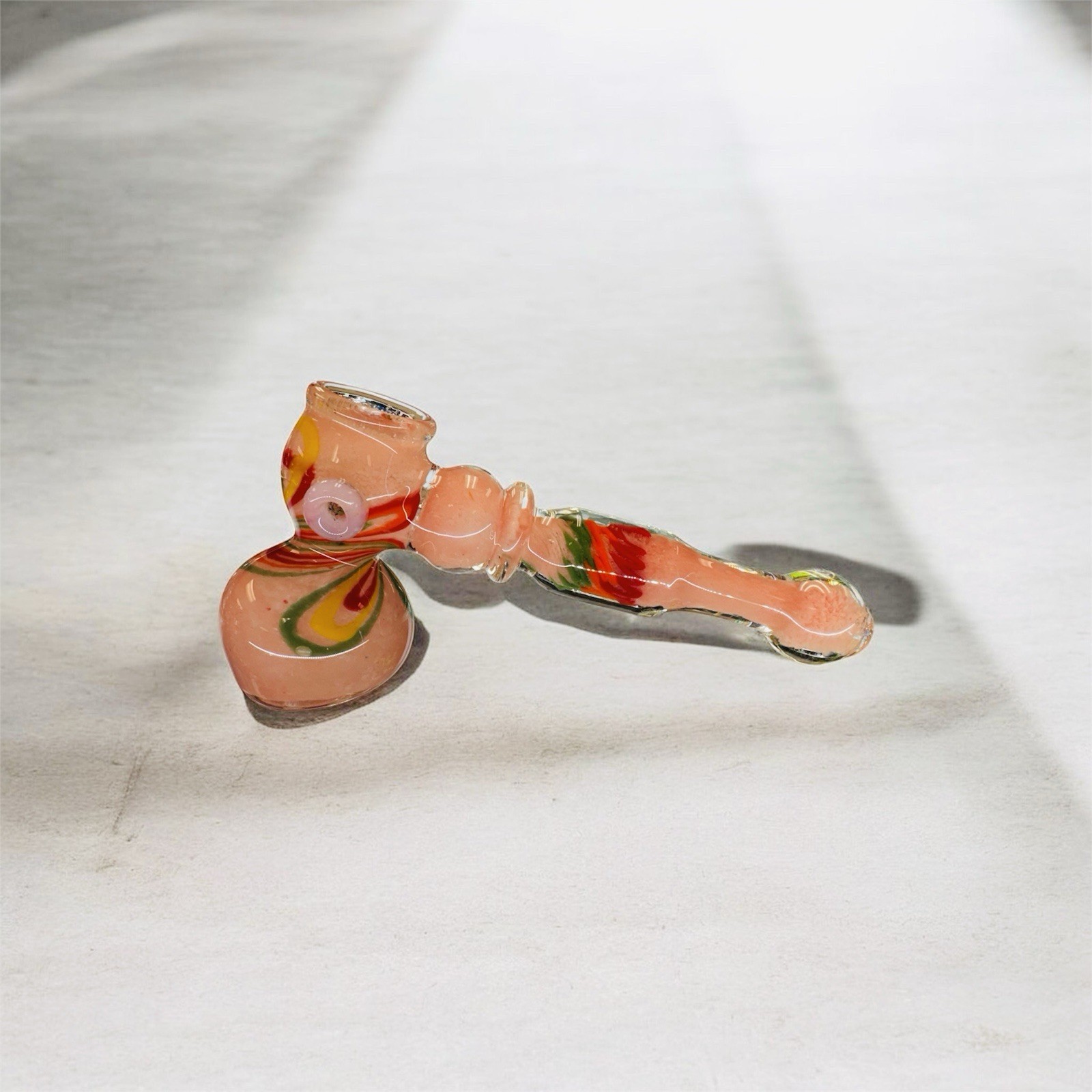 🔥7”Glass HAMMER Bubbler-Soft Pink w/Multi-Color Accents Unique & Stylish🔥