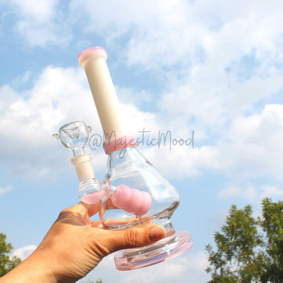 8&Prime; Pink Hookah Water Pipe Glass Flat Base Cyclone Percolator Tobacco Bong