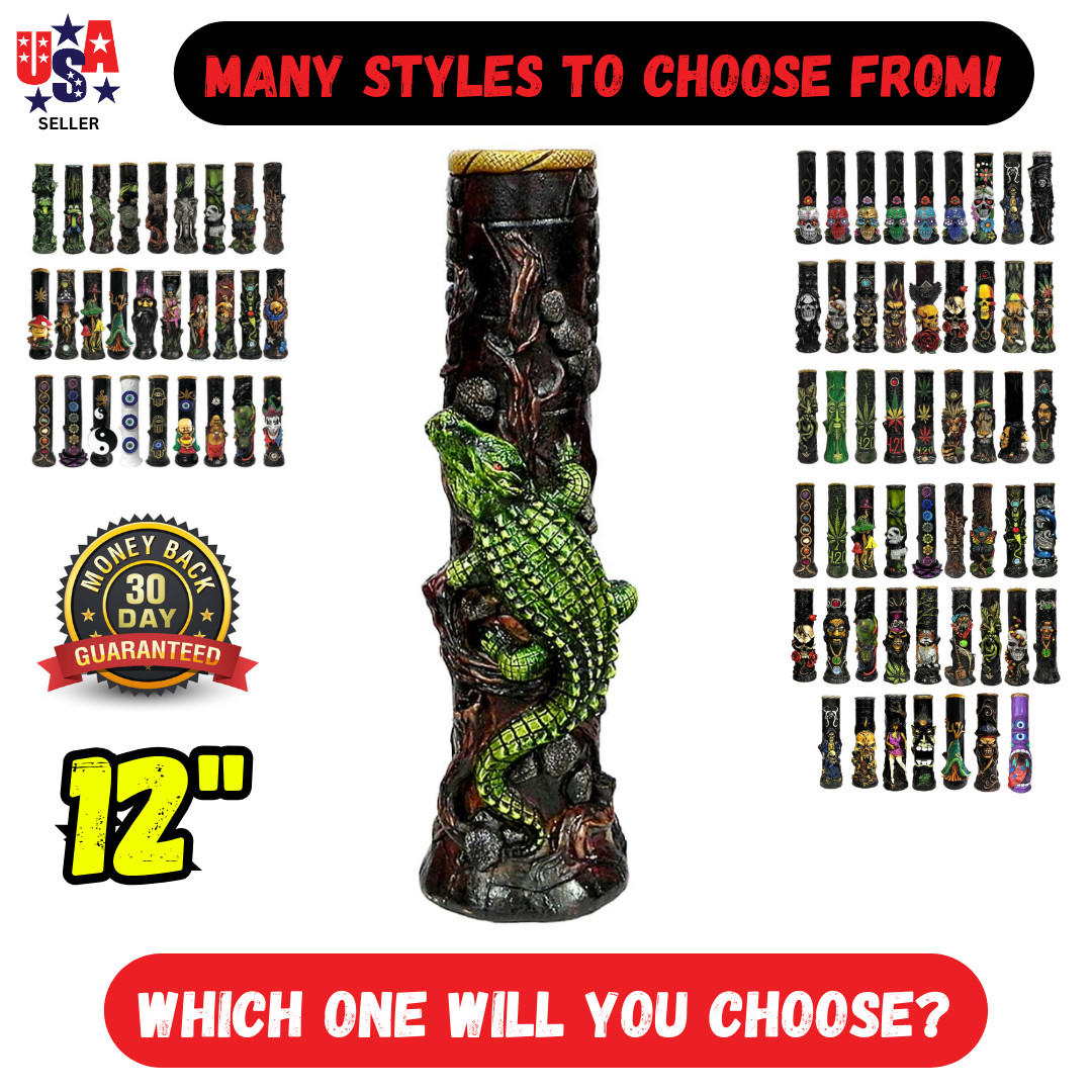 12&Prime; Alligator Glass Bong Water Pipe Handmade Artisan Rasta Reggae Tobacco