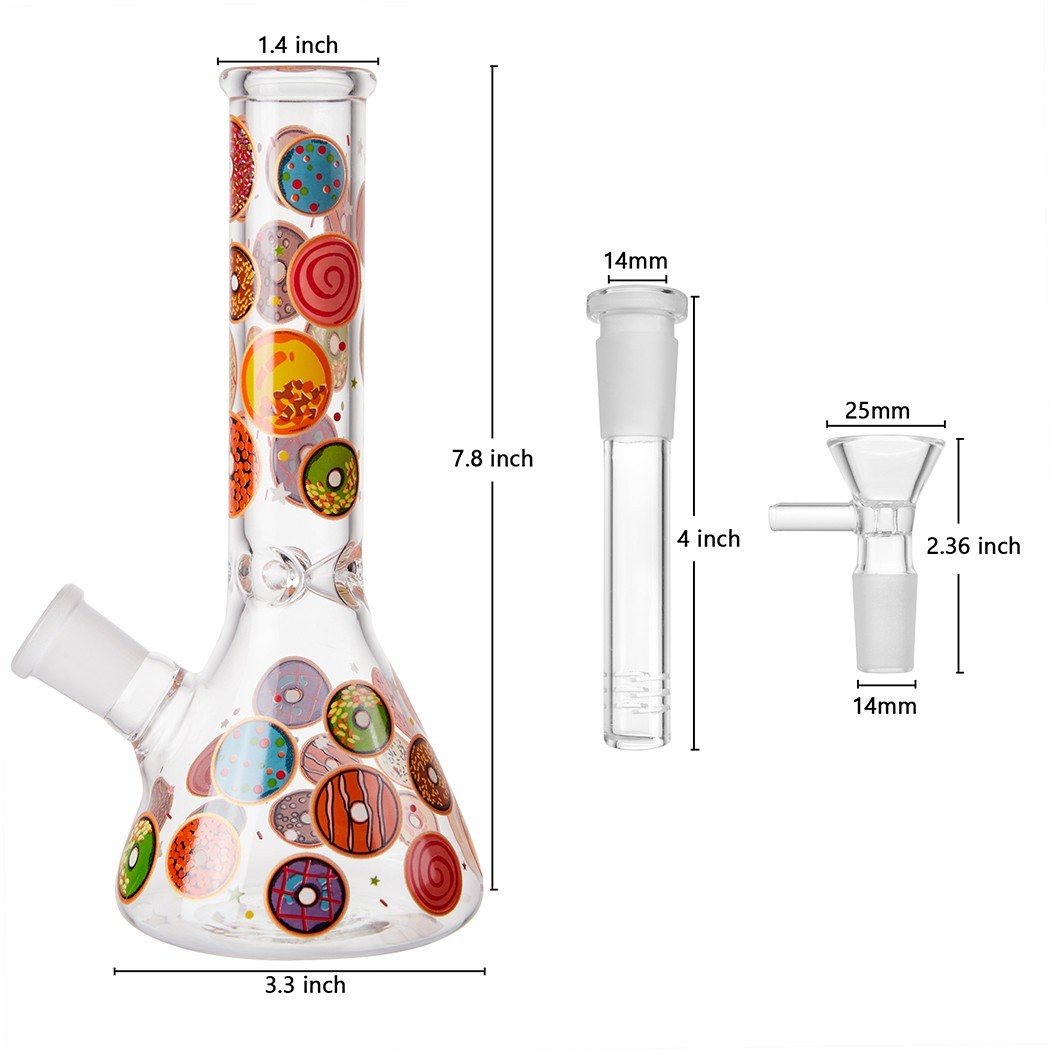 7.8&Prime; Donut Fluorescent Glass Bong Glass Water Pipe Smoking Tobacco Beaker 14MM