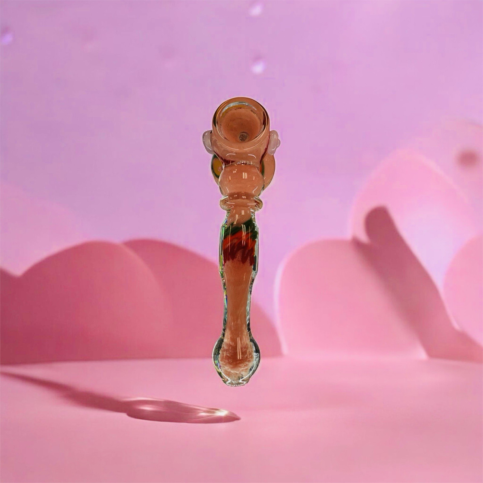 🔥7”Glass HAMMER Bubbler-Soft Pink w/Multi-Color Accents Unique & Stylish🔥