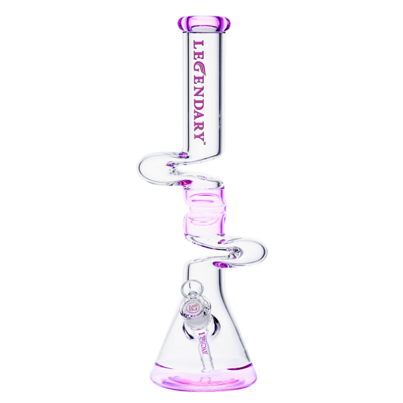 18&Prime; Legendary® – Wave Twist Beaker Zong – Thick 7mm Glass Water Pipe Bong (Pink)
