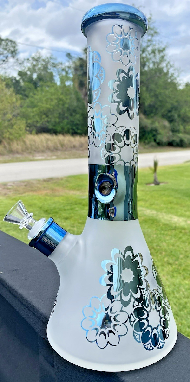 Nice 12.5&Prime; Phoenix Star Electroplated 7mm Glass Water Pipe Bong 5.5&Prime; Base Heavy